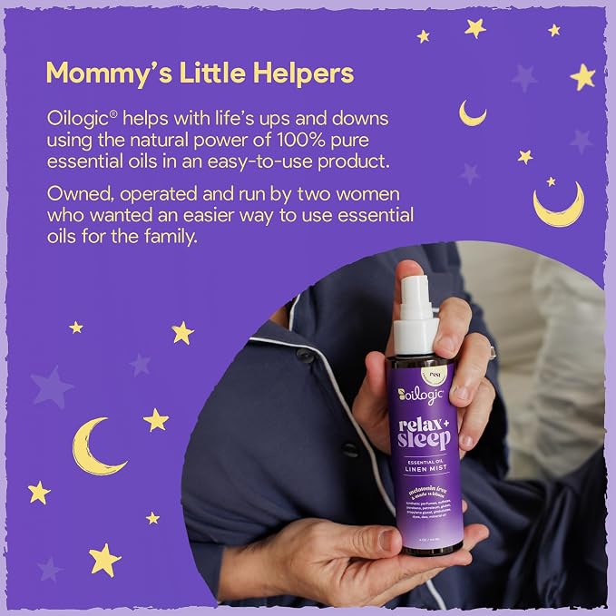 Oilogic Relax & Sleep Essential Oil Linen Spray - 100% Pure Essential Oils Promotes Restful Sleep, Comfort & Wellness - Aromatherapy Mist for Beddings, Pillows, Blankets, Pajamas & More, 4 Oz