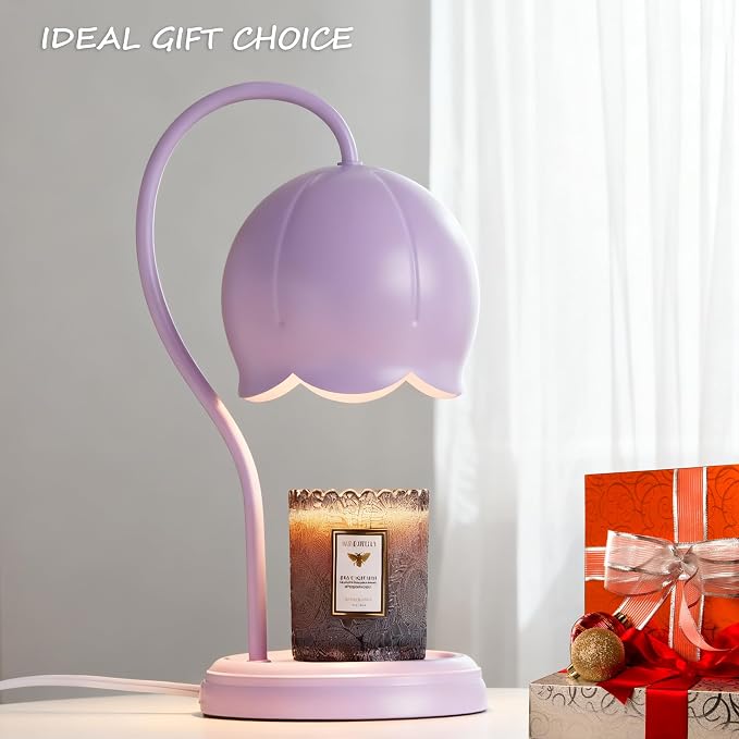 Light Purple Cute Flower Candle Warmer Lamp with Timer Dimmable, Bedroom House Office Aesthetic Living Girls Room New Home Decor, Christmas Birthday New Year Gifts for Women Mom