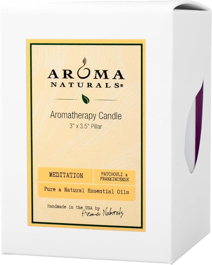 Aroma Naturals Patchouli and Frankincense Essential Oil White Scented Pillar Candle, Meditation, 3 inch x 3.5 inch