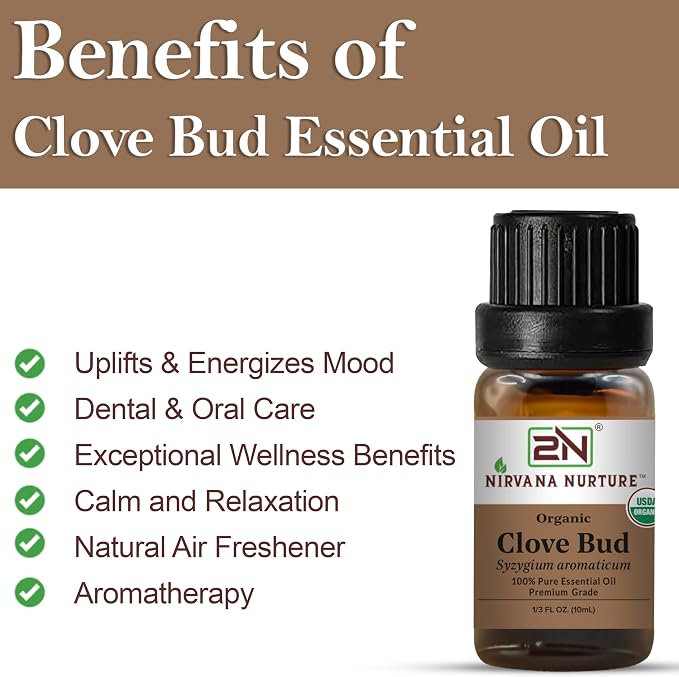 Clove Bud Essential Oil, USDA Certified Organic, 100% Pure Undiluted, Aromatherapy Oil for Diffuser, Hair & Skin Care
