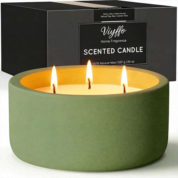 Viyffo 20oz Large Citronella Candles Outdoor, 3 Wick Citronella Candle, Non Toxic Soy Candles, Matte Green Ceramic Jar, Outdoor Candle for Patio, Porch, Backyard, Deck, Garden & Camping, Summer Decor