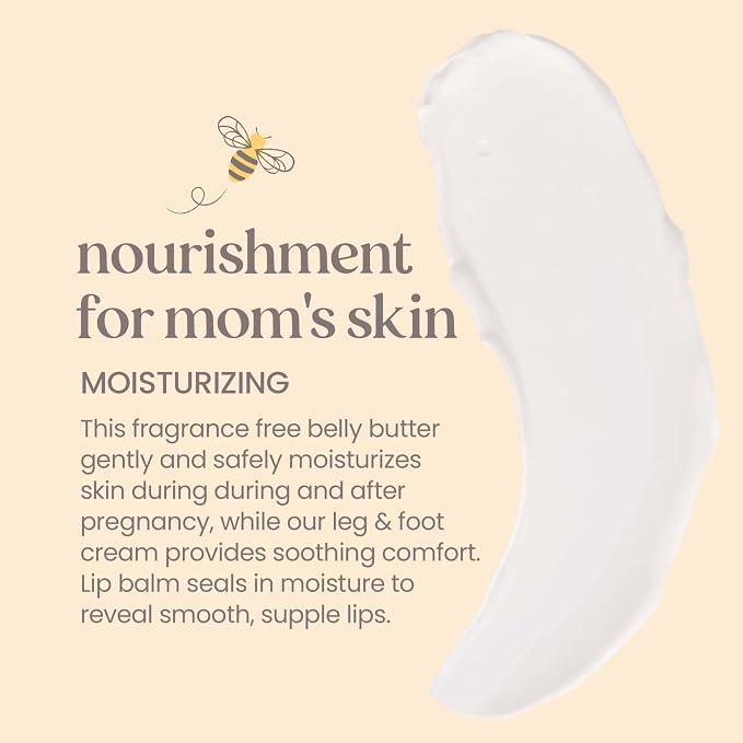 Burt's Bees Mama Gift Set, Includes Lip Balm, Leg and Foot Cream, and Belly Butter, Natural Origin Skin Care, 0.15 oz./3.38 oz./6.5 oz.