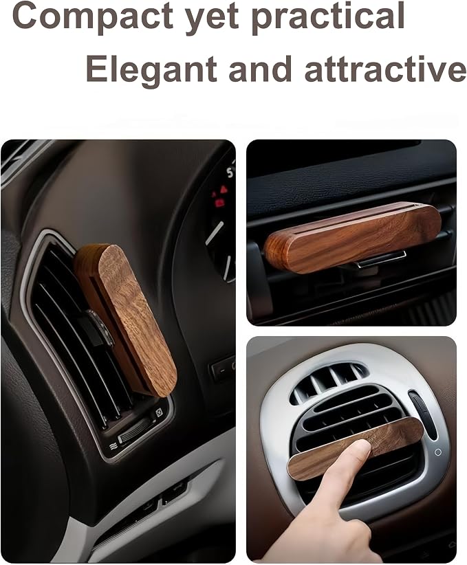 2 PCS Car Essential Oil Diffuser Vent Clip, Wooden Aromatherapy Diffuser with 10 Unscented Refill Fiber Sticks, Reusable Custom Scent Car Air Freshener, Premium Car Interior Accessories