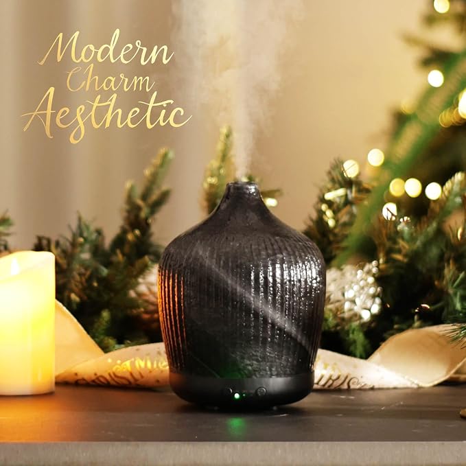 Porseme 280ml Essential Oil Diffuser, Ultrasonic Cool Mist Humidifier with Color Changing, Auto Shut-Off, 6-10 Running Hours, Aromatherapy Glass Diffusers for Home Bedroom, Office, Yoga (Obsidian)