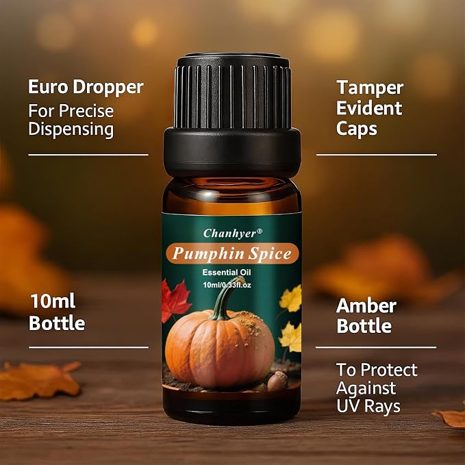 Fall Essential Oils Set 6x10ml-Pumpkin Spice,Apple Cider,Snickerdoodle,Vanilla,Cinnamon,Pine,Autumn Fragrance Oils for Diffuser,Home Scenting and Seasonal Gifts