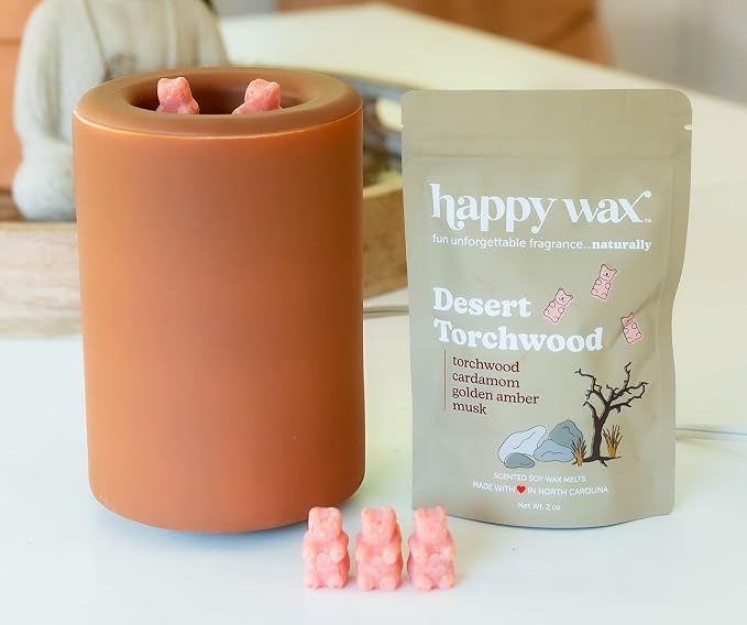 Happy Wax Desert Torchwood Scented Bear Wax Melts - Natural Strong Scented Woodsy Wax Melts Infused w/Essential Oils - Non Toxic & Pet Safe - (8 oz Pouch)
