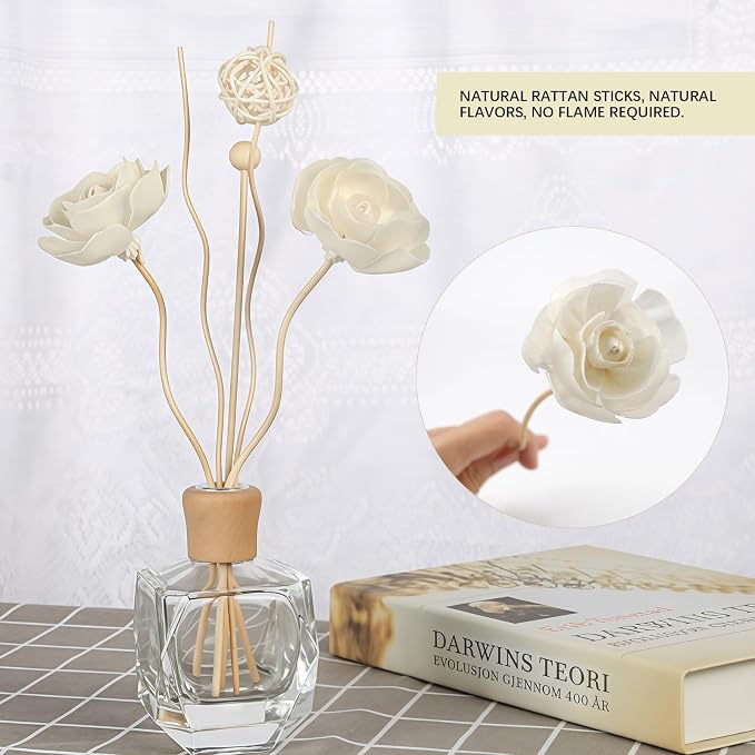 5 Pcs Flower Scent Diffuser, Natural Flower Scent Placement Filled Scent Oil Diffuser Sticks with Cord for Home Bathroom, Office (Camellia-1)