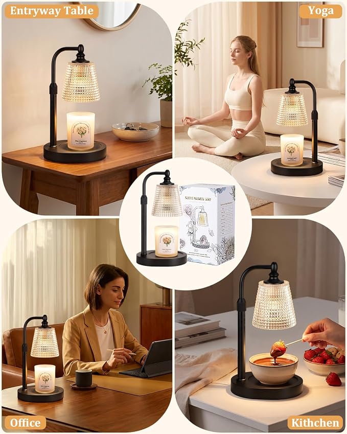 Hong-in Candle Warmer Lamp with Timer Dimmer, Birthday Gifts for Women, House Warming Gifts for New Home, Vintage Room Decor, Adjustable Height Candle Lamp, Wax Warmer for Scented Jar Candles, Black