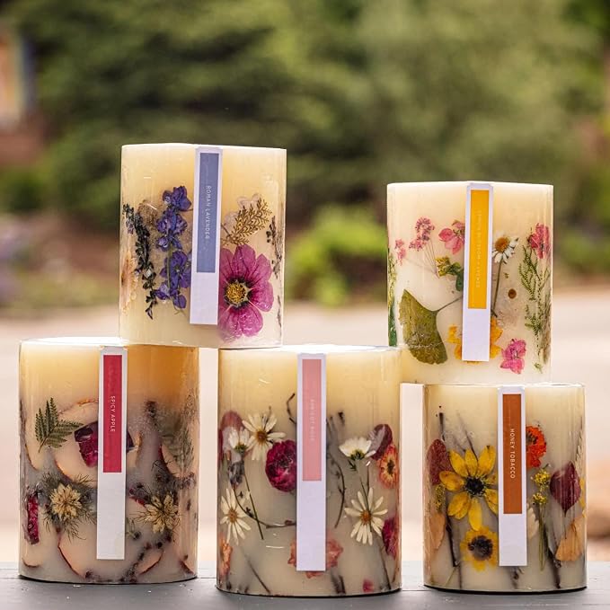 Rosy Rings Round Botanical Candle Roman Lavender - Aromatherapy, Luxury Candles, Long Lasting, Botanical Candles, Candle Gift Sets, Home Decor (Small)