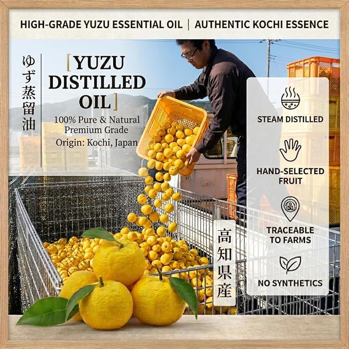 Premium Japanese Essential Oil Set - 100% Pure Hinoki & Yuzu & Hiba Oils for Diffuser & Aromatherapy - Steam Distilled, Produced in Japan - 3 Pack (5ml Each)