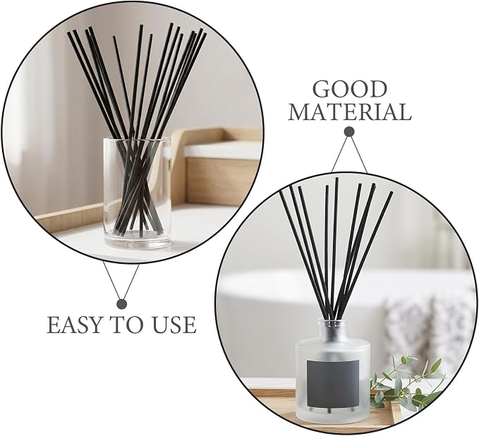 200pcs Fiber Reed Diffuser Sticks: Replacement Refills for Diffuser Bottle - Black Reed Replacement for Oil, Aromatherapy Scents, Home Bedroom, 9.8 Inch