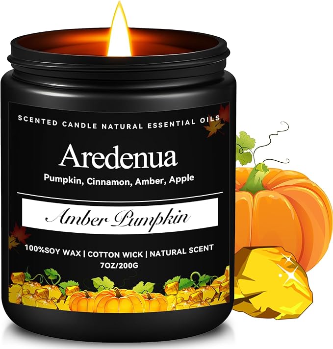 Amber Pumpkin Candles – Warm Holiday Pumpkin Scent, Hand-Poured Soy Candles for Winter Home Décor, Cozy Christmas Seasonal Candle Gift