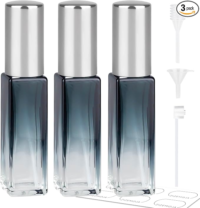 Perfume Travel Refillable Atomizer, 3 Pack 10ml Leak Proof Refillable Perfume Bottle for Air Travel, Purse and Business Trips, Glass Atomizer Sprayer for Cologne with Funnel & Pipette