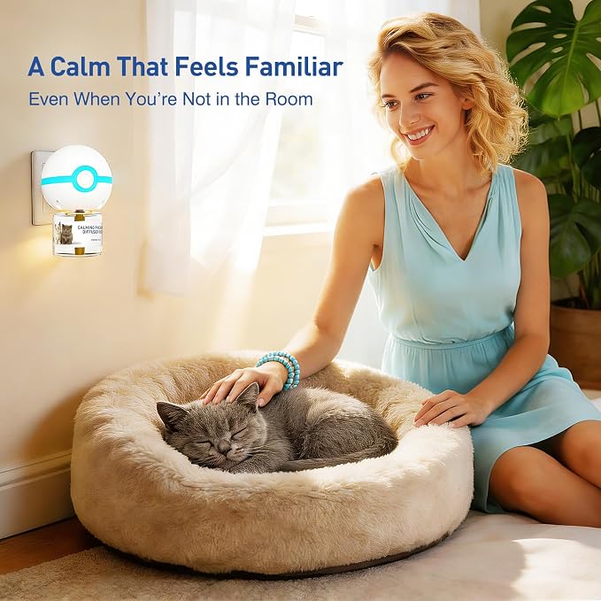 SHIORI TrinityCalm Cat Calming Diffuser Kit, Advanced 3-in-1 Pheromone & L-Theanine System for Multi-Cat Stress, Spraying, Fighting & Hiding, 60-Day Starter Kit