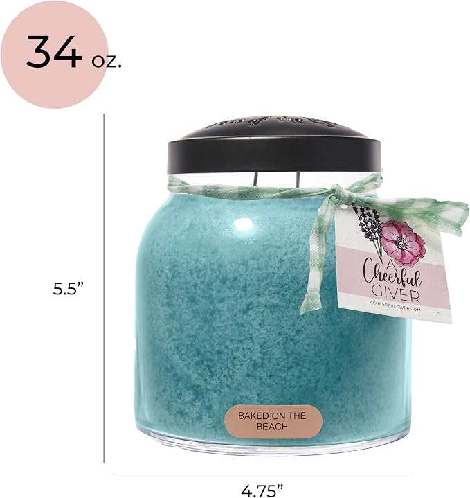 A Cheerful Giver - Baked On the Beach - 34oz Papa Scented Candle Jar with Lid - Keepers of the Light - 155 Hours of Burn Time, Gift Candle, Blue