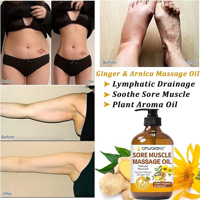 Massage Oil for Massage Therapy,Lymphatic Drainage-Ginger Oil Sore Muscle Arnica Oil&Lavender Oil Relaxing Massage Oils for Date Night,Massage Ball,Body Oil for Women,Mens Gifts,Birthday Gifts for Men