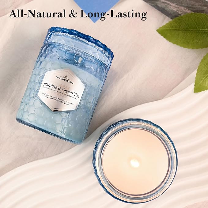 Lake Blue Candles for Home Scented, 6 Pack of 5.5 Oz Natural Soy Wax Candles in Decorative Glass, Home Aromatherapy Gifts Sets for Women Birthday Christmas Refresh & Relaxation