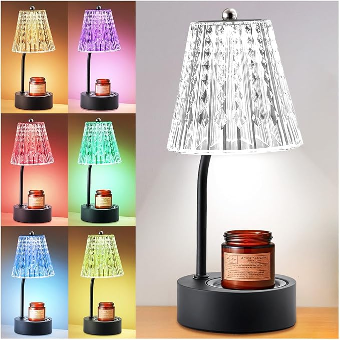 Crystal Candle Warmer Lamp, 7 Color Changing Lights, Electric Wax Melt Warmer with Timer & Dimmer, Flameless Fragrance Lamp for Large Jar Candles, Home Decor Gift Women