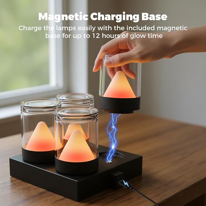 uuffoo Mini Rechargeable Night Lights with Charging Base | 4-Pack Small Transparent Shower Table Lamps with 7 RGB Color Changing, Portable for Bedroom, Living Room, Desks, Restaurant, Camping