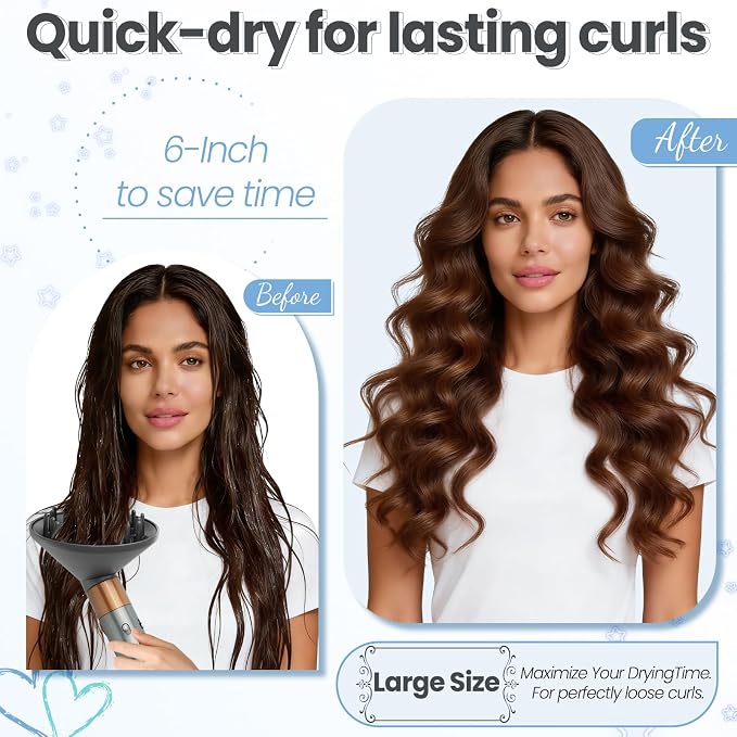 Upgraded 6IN Diffuser Attachment for Dyson Airwrap Styler HS01 HS05 HS08, Hair Diffuser Nozzle for Fast Drying and Styling Wave Curly Thick Hair