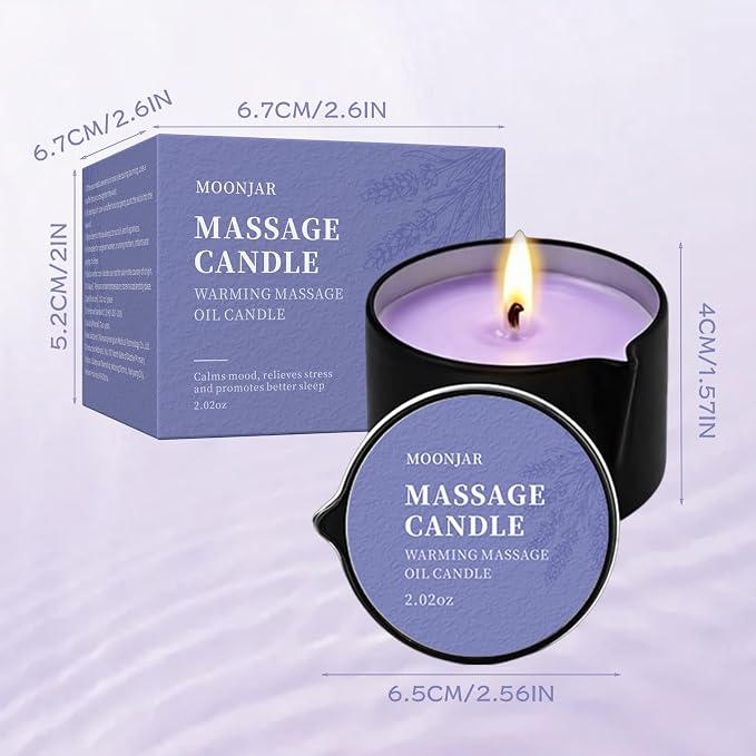 Soybean Wax Warming Massage Oil Candle for Stress Relief and Skin Moisturizing, Romantic Gift SPA Use Home Scented Candle Body Oil Caramel Whisky Scent 2.35 OZ (Lavendel)