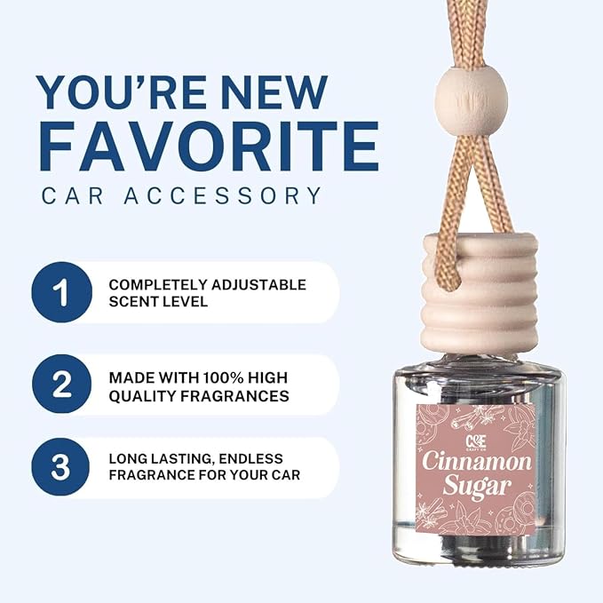 C&E Craft Co Hanging Car Air Freshener Diffuser 2 Pack, Long Lasting Fragrance Oil Car Freshener, Glass Bottle Auto Air Freshener, Made in USA (Cinnamon Sugar + Sugar Cookie)