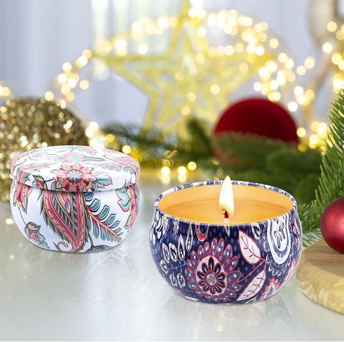 Scented Candle Gift Set for Women, 2 Pack 2.5 oz Aromatherapy Candles for Home Scented, Christmas Gifts for Women, Ideal Stocking Stuffers Holiday Gifts for Mother Coworker Teacher Friends Birthday
