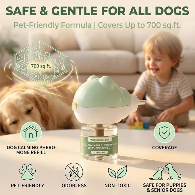 Dog Calming Diffuser Plug-in with Gentle Night Glow, 3 Refills Kit for Behavioral Support, Stress Soothing Aid for Pets During Travel, Thunder, Vet Visits, Fireworks, Safe Formula, 90 Days Supply