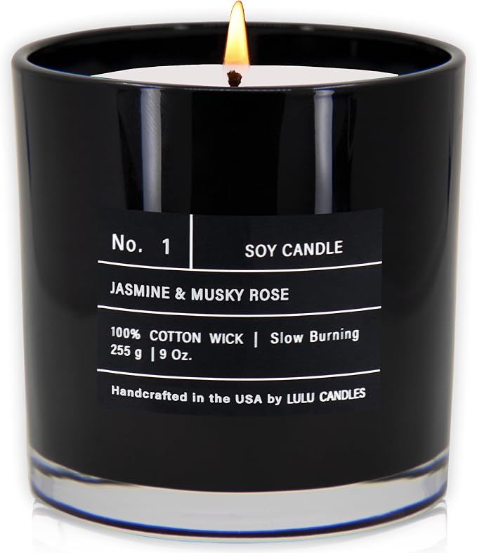 Lulu Candles | Jasmine & Musky Rose | Luxury Scented Soy Jar Candle | Hand Poured in The USA | Highly Scented & Long Lasting | 9 Oz.