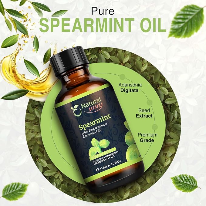 Spearmint Essential Oil for Diffusers | Natural Aroma Oil for Home Fragrance, Humidifier & DIY Candle Making, Long Lasting Scent for Office, Bedroom & Soothing Scent 4 Fl Oz (120 mL)