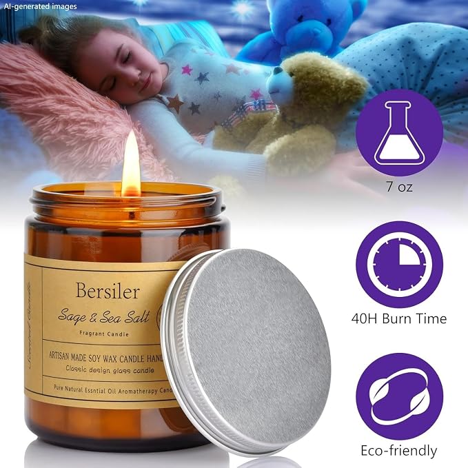 Aromatherapy Candles, Scented Candles, 7 OZ Sage Sea Salt Candles, Stress Relief and Relax for Home & Bedroom Gift for Women Birthday Christmas, Soy Wax Candle