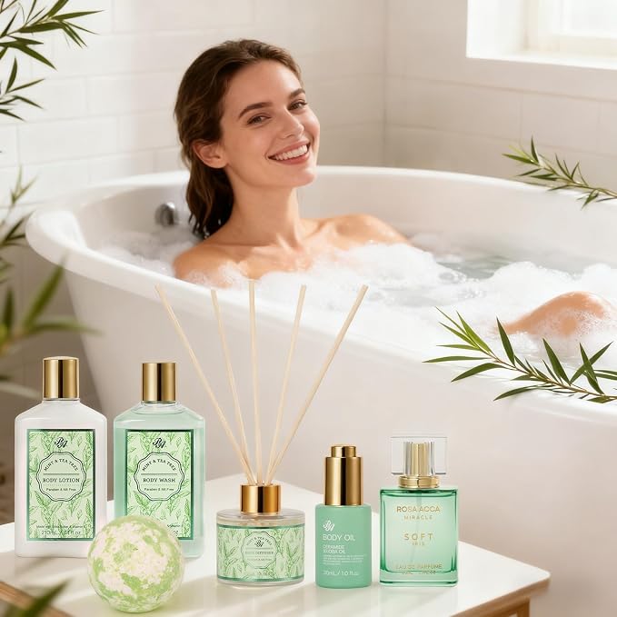35 Pcs Mothers Day Gifts for Mom, Bath & Body Gift Basket for Women, Tea Tree Spa Gift Set, Face Skin Care Set, Self-Care Relaxation Gift, Diffuser, Birthday, Christmas, Valentines, Anniversary, Wife