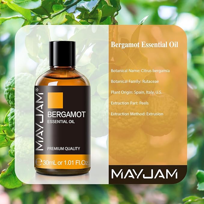 Bergamot Essential Oil 30ml/1.01fl.oz, MAYJAM Premium Bergamot Oils for Diffuser, Soap Making, Candle Making, Long Lasting Scents