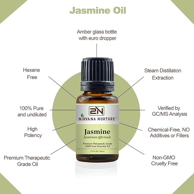 Jasmine Essential Oil, 100% Pure Undiluted, Aromatherapy Oil for Diffuser, Hair & Skin Care