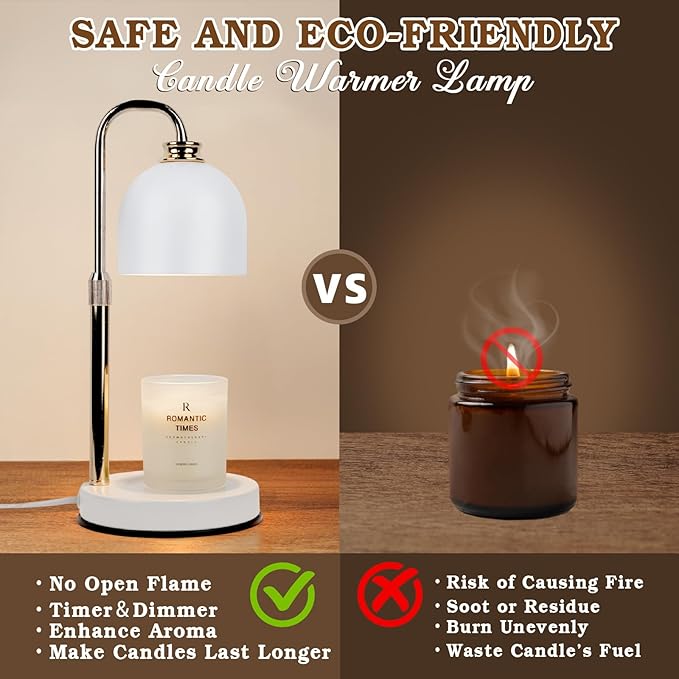 Candle Warmer Lamp with Timer Dimmable,Mothers Day Birthday Gifts for Women Mom, Modern Candle Warmer, White Candle Lamp for Jar Scented Candles, Home Decor, Wax Melt Warmer with 2 Bulbs