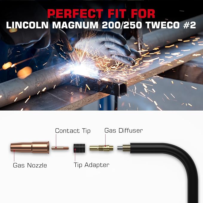 ARCCAPTAIN for Lincoln Weld Part Magnum 200/250 Tweco #2 parts .035" Contact Tip Nozzle Diffuser MIG Welding Gun Accessory Kit for Lincoln Magnum 200/250 Tweco #2 (.035" Accessory Kit)