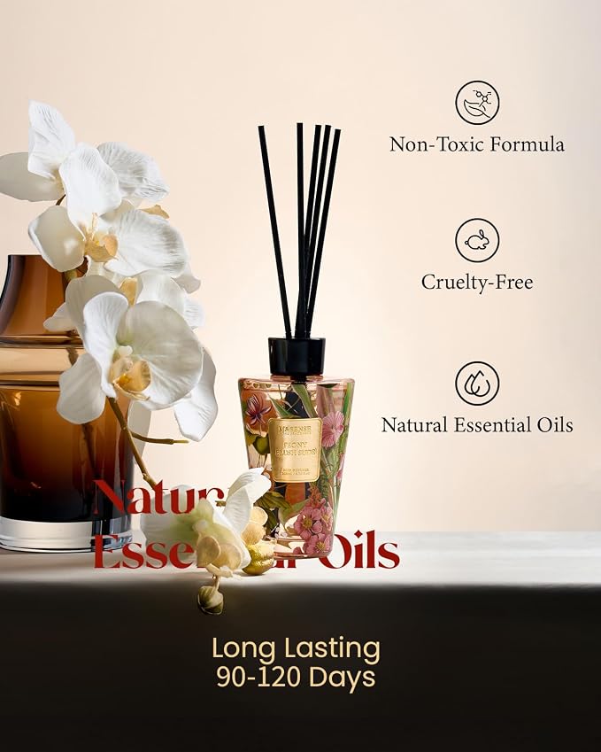 M&SENSE Peony Blush Sude Reed Diffuser Set - 8.79fl oz Home Fragrance Non-Toxic Essential Oil Diffuser with Sticks, Air Freshner Gifts for House Bedroom Bathroom Office Decor