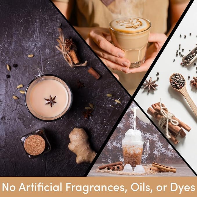 Chai Latte Candles for Aromatherapy, Hand Poured in Small Batches, 8oz Crackling Wood Wick Candle, 40+ Hours, 100% Soy Wax with Essential Oils, Home Decor Gift