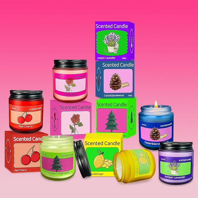 6 Pack Candles for Home Scented, Colored Frosted Jar Aromatherapy Candle Gifts for Women, Natural Soy Wax Candle Set, Scented Candles Set for Birthday Valentine Mother's Christmas Day Present