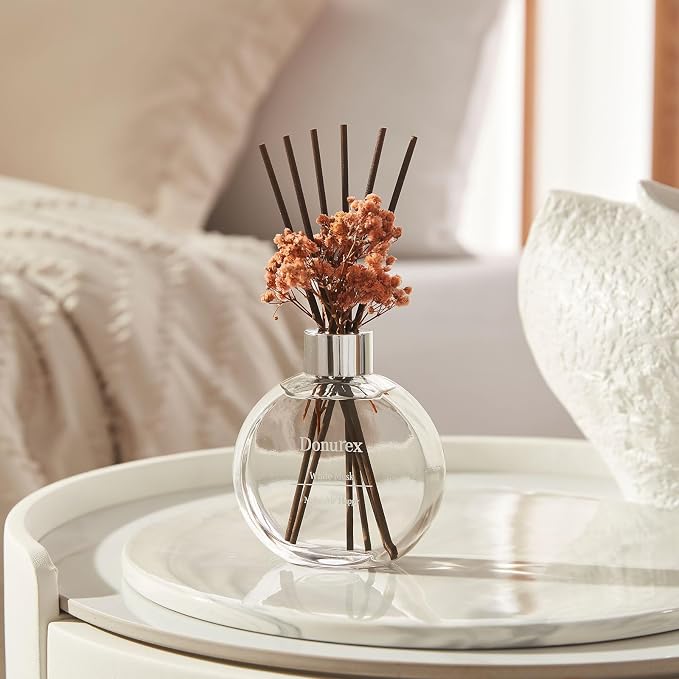 Flower Reed Diffuser Set 5.07oz White Musk Scent Diffuser with Sticks Home Fragrance Reed Diffuser for Bathroom Shelf Decor