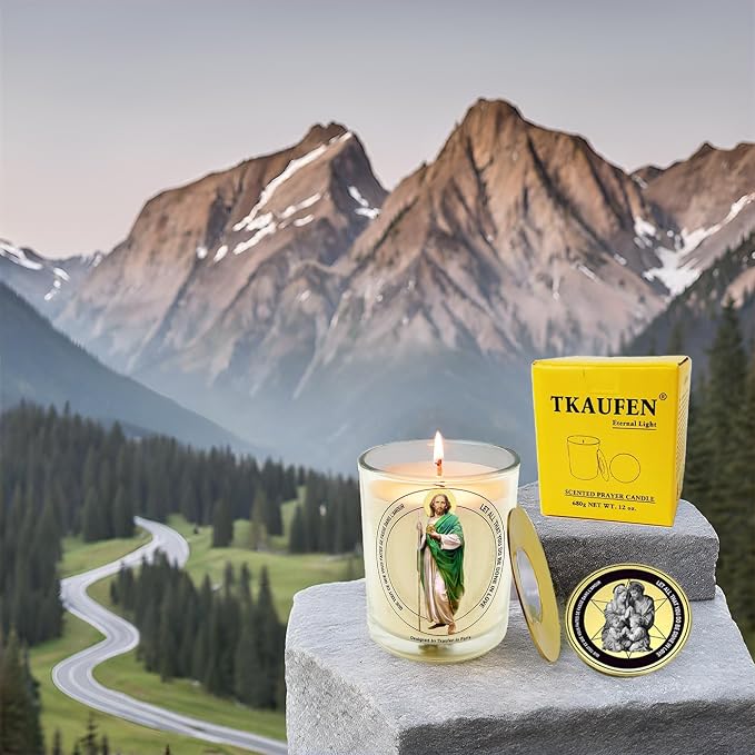St. Judas Frankincense Lavender Scented Candle 50 Hours with Warmer Ring│Hand-Poured Soy Wax│Money Attract, Blessing, Heal Illness, Fix Grades│Design in Paris│3“×3.6”