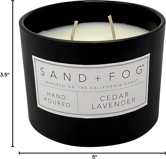 Sand + Fog Scented Candle - Cedar Lavender – Additional Scents and Sizes – 100% Cotton Lead-Free Wick - Luxury Air Freshening Jar Candles - Perfect Home Decor – 12oz