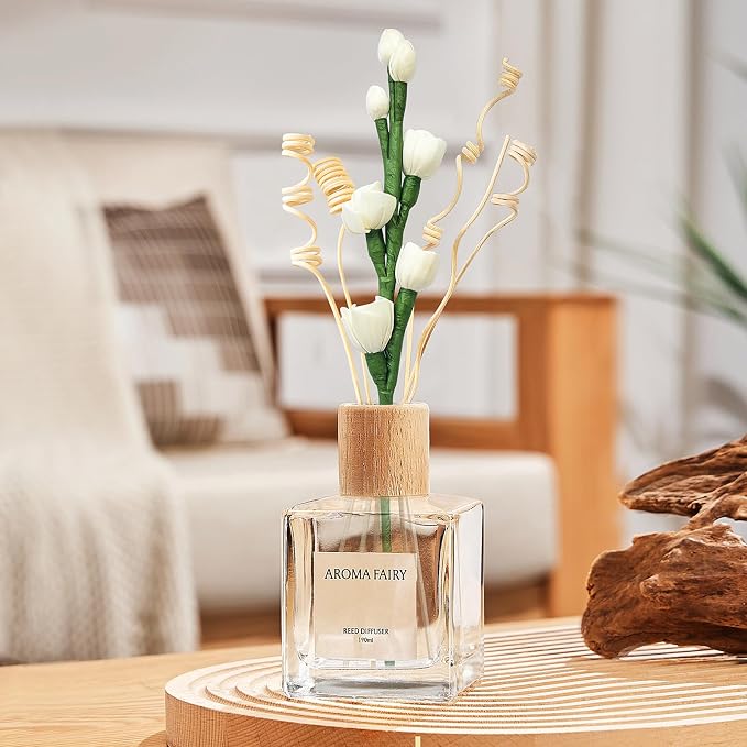 Reed Diffuser Sticks,Reed Diffuser Sticks Flowers,Reed Diffusers for Home,Bathroom Diffuser,Diffuser Set with Sticks,Natural Flower,White/Green