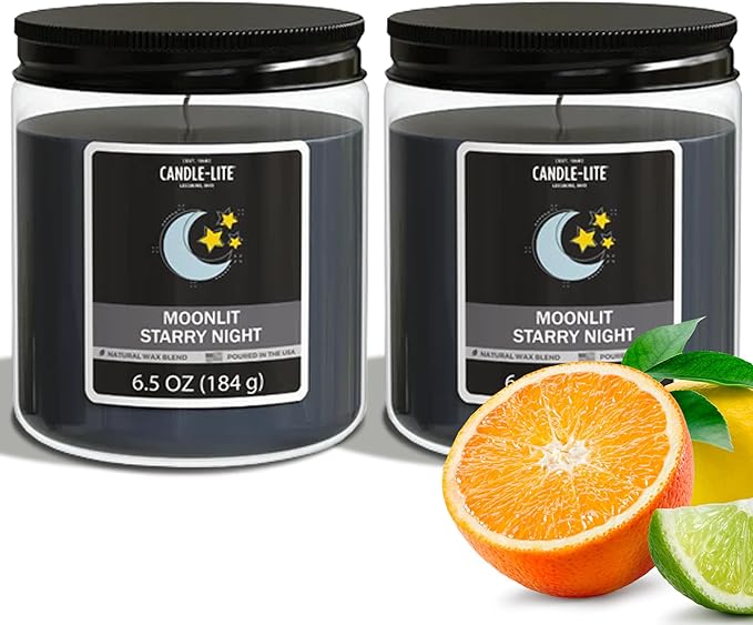 Candle-Lite 2 Pack Scented Candles, Moonlit Starry Night, 6.5 oz Jar, Proudly Poured in The USA, Aromatherapy Candle Set, Single-Wick with 40 Hours of Burn Time, Ideal Gift for Men and Women