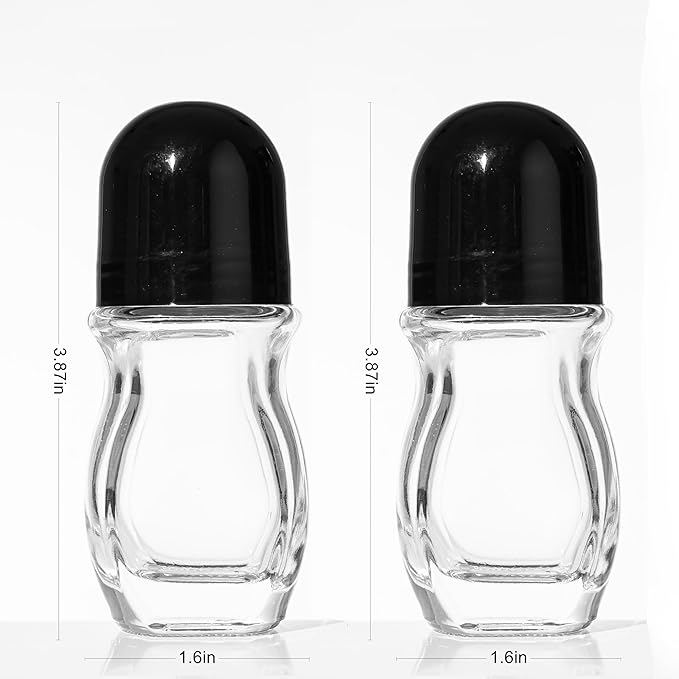 2 Pcs 30ml Glass Roll On Bottles - Empty Refillable Rollerball Containers for DIY Deodorant, Essential Oils, Perfume & Skincare Making (2pcs Oval)