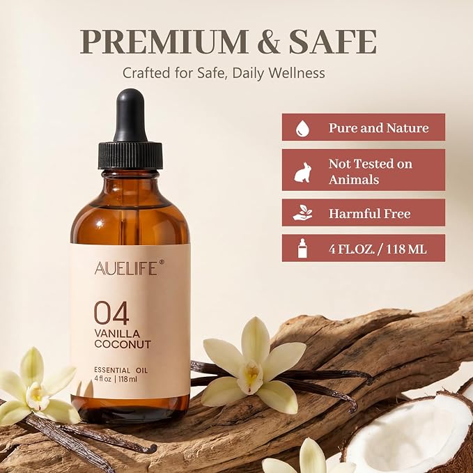 Vanilla Coconut Essential Oil for Diffusers & Candle Making, 118ml (4 fl oz) Large Bottle, Long Lasting Scent Oil for Home Fragrance, Soaps, DIY & Aromatherapy