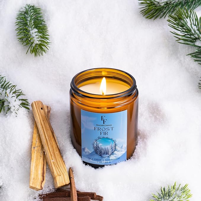 Winter Candle, Frost Fir Scented Candles for Home, Holiday Candles Natural Soy Candle, Aromatherapy Candle 7 oz Jar Candles Winter Gifts for Women Men