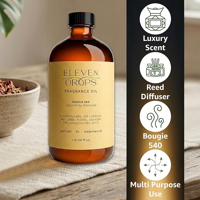 Bougie 540 Fragrance Oil | Jasmine, Fir & Amberwood Notes | Long Lasting Scent Reed Diffuser Oil for Home, Office, Hotel, Spa, Car & Linen Spray | Pet Friendly IFRA Compliant, 16 oz