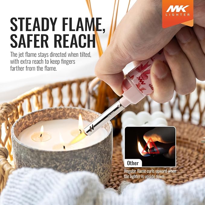 MK Candle Lighter, Butane Refillable Wind-Resistant Flame, 4-Pack for BBQ, Camping, Outdoor Use (Charm-5PC)