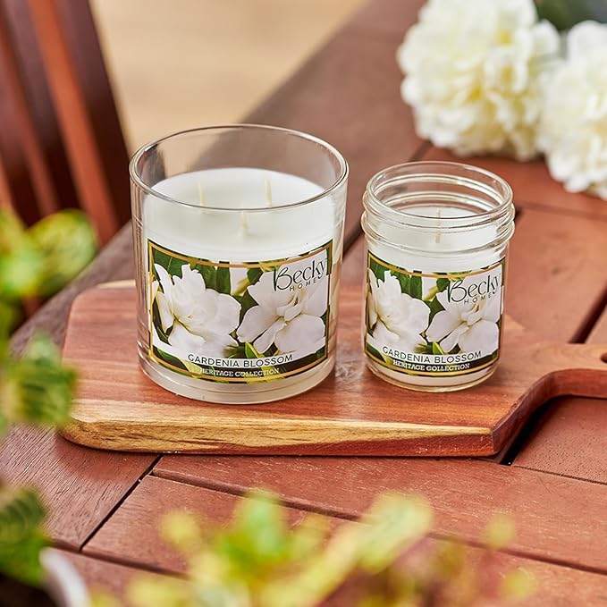 Gardenia Blossom 3 Wick Candle, 14.5oz, Large, Traditional, White, Glass Jar, 4" H x 4" D, 60+ Hour Burn Time, Indoor Use, 1 Count